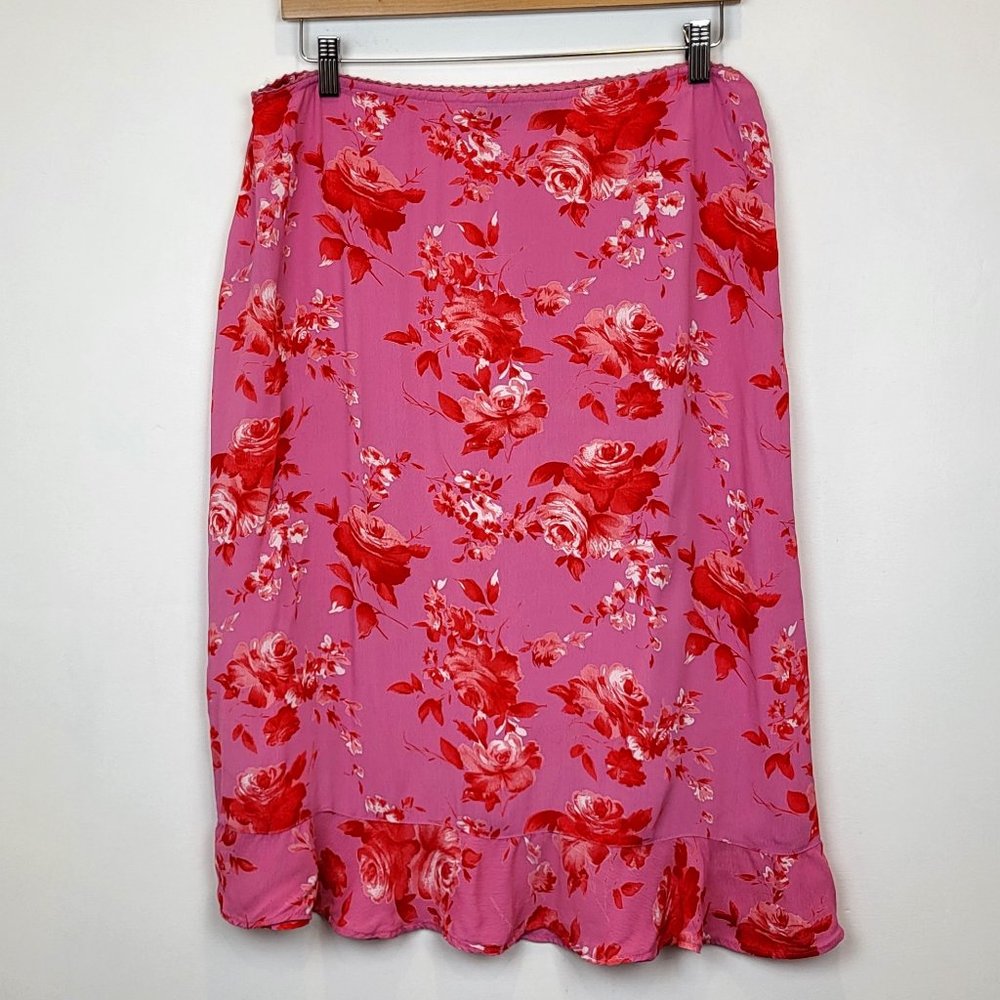 Kapp Ahl Pink Floral Crepe Ruffle Midi Skirt, Size EU 44/US Medium, GUC